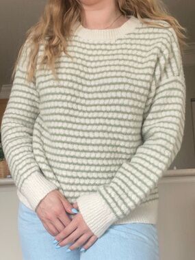 Forever 21 Striped Crewneck Sweater in Cream and Sage